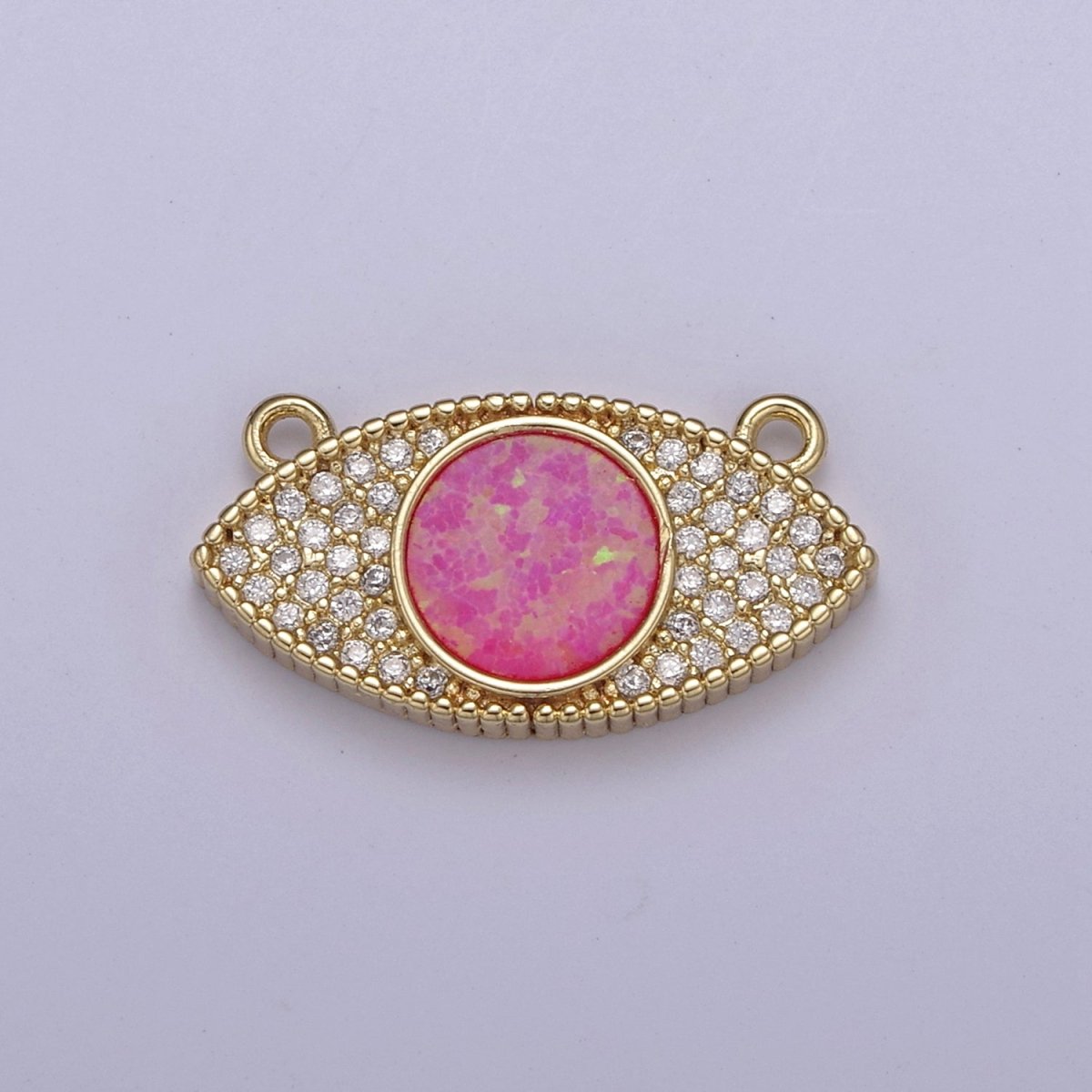 24K Gold Filled Evil Eye Opal Charm Connector, Evil Eye Link Connector CZ Greek Eye White / Blue / Pink  F-791 F-788 F-789