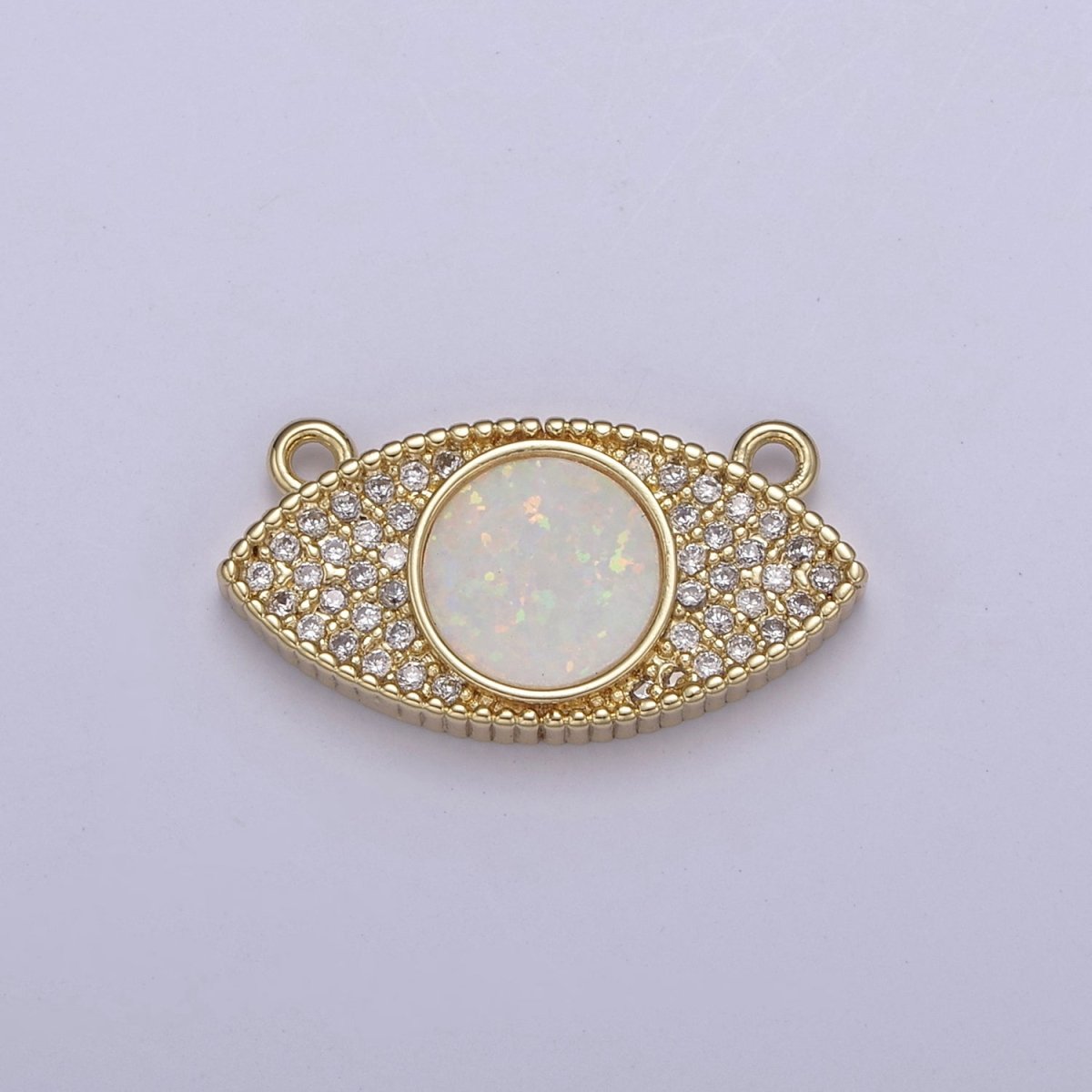 24K Gold Filled Evil Eye Opal Charm Connector, Evil Eye Link Connector CZ Greek Eye White / Blue / Pink  F-791 F-788 F-789