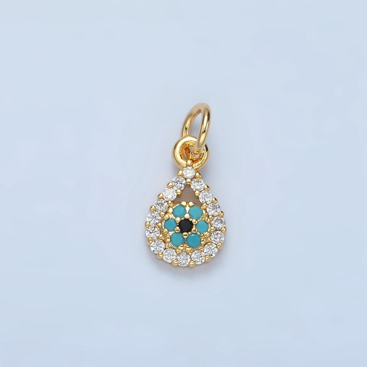 24K Gold Filled Evil Eye Open Teardrop Turquoise Micro Paved CZ Charm | X559 - DLUXCA
