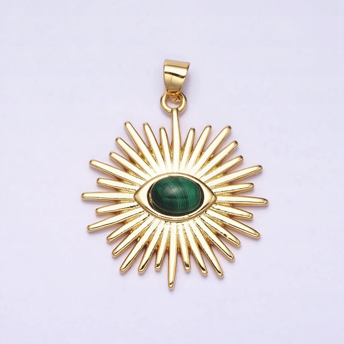 24K Gold Filled Evil Eye Pendant Malachite Eye Charm Cabochon Sun Burst Amulet Medallion Pendant AA280 - DLUXCA