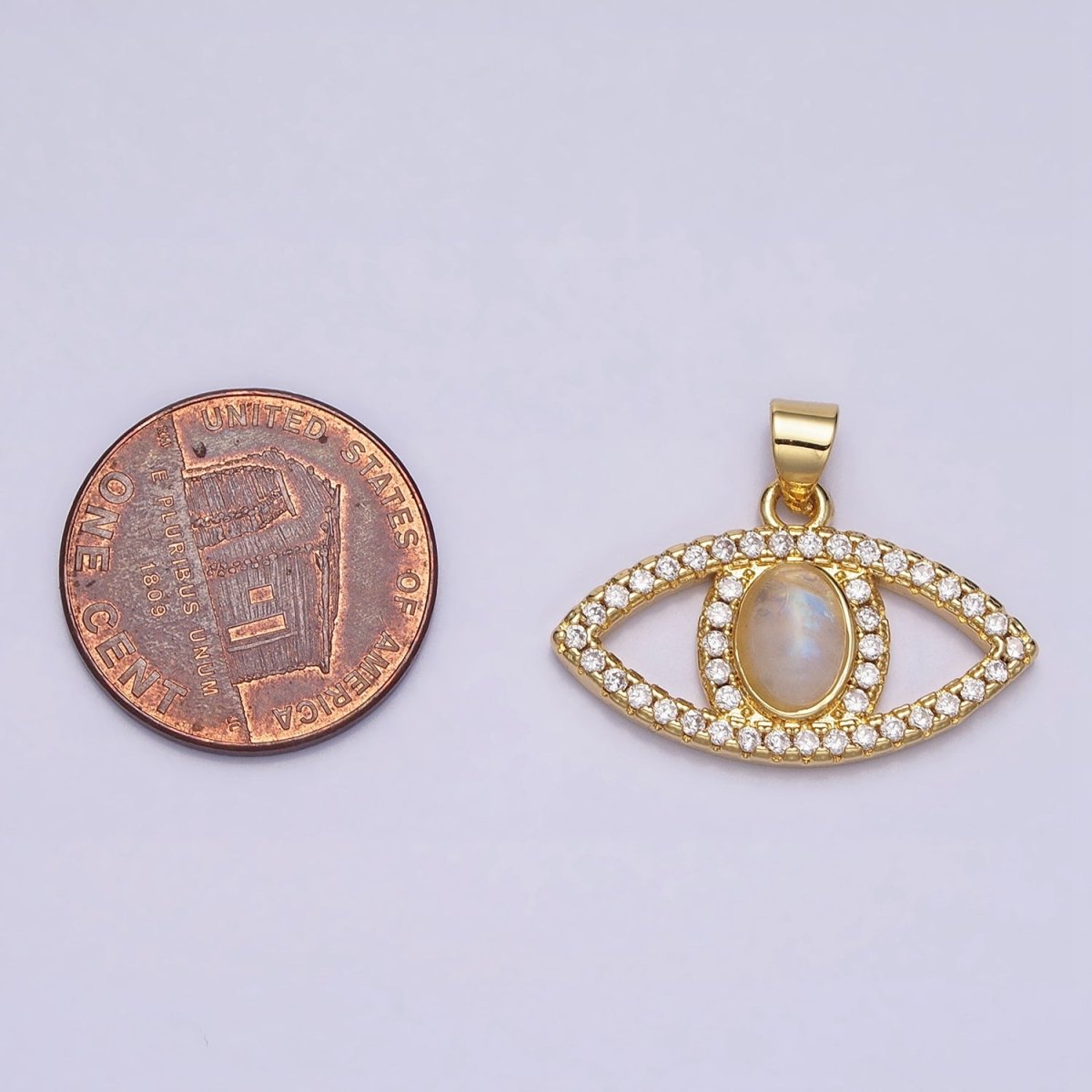24K Gold Filled Evil Eye Pendant Rainbow Moonstone Eye Charm Cabochon Eye Micro Pave Cz Pendant Minimalist Jewelry AA285 - DLUXCA