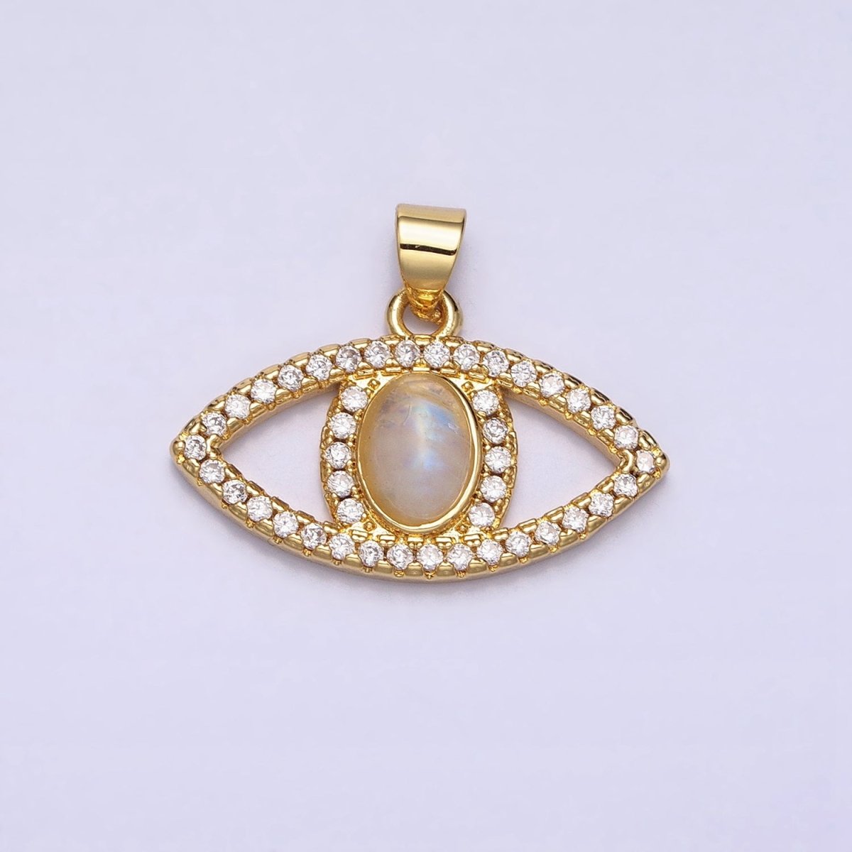 24K Gold Filled Evil Eye Pendant Rainbow Moonstone Eye Charm Cabochon Eye Micro Pave Cz Pendant Minimalist Jewelry AA285 - DLUXCA