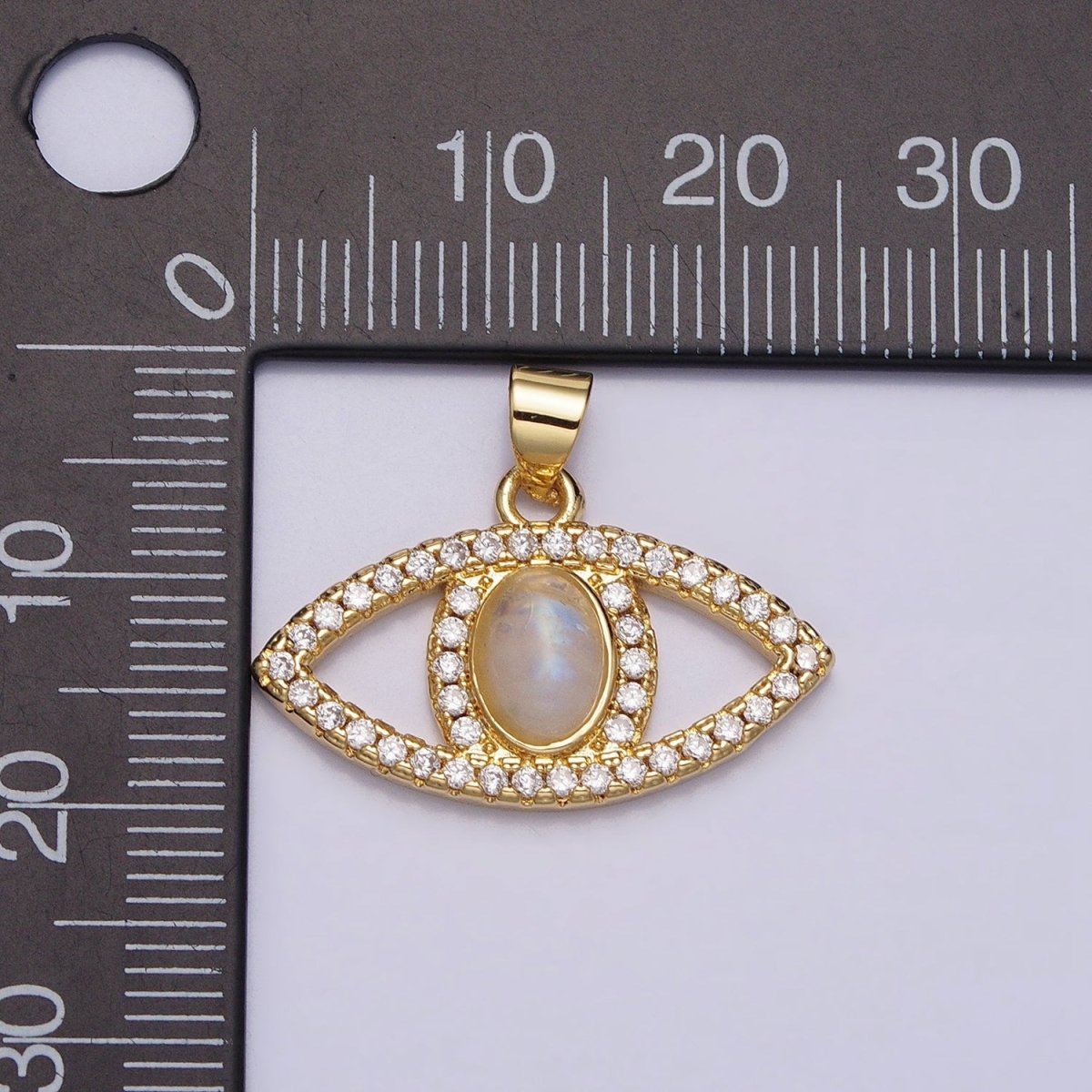 24K Gold Filled Evil Eye Pendant Rainbow Moonstone Eye Charm Cabochon Eye Micro Pave Cz Pendant Minimalist Jewelry AA285 - DLUXCA
