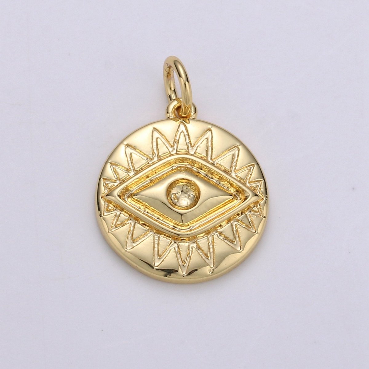 24K Gold Filled Evil Eye Round Circle Charm Medallion Coin Round , Eye of Ra Charm for Necklace D-686 - DLUXCA