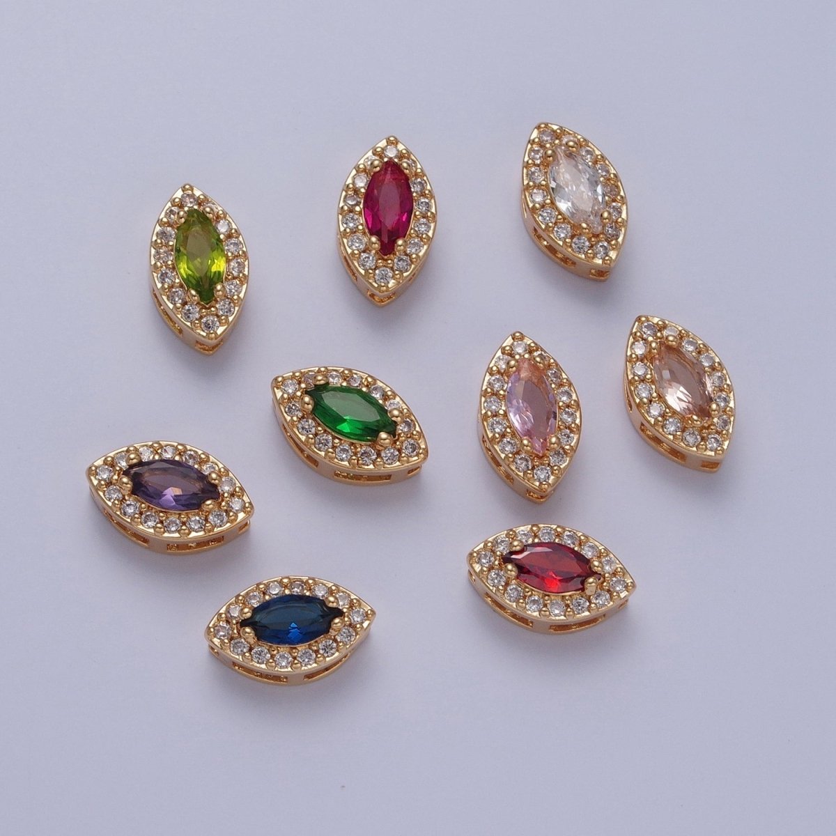 24K Gold Filled Evil Eye Spacer Bead, Micro Pave Multicolor CZ Cubic Zirconia Bead Supply Component For Jewelry Making W-857~W-865