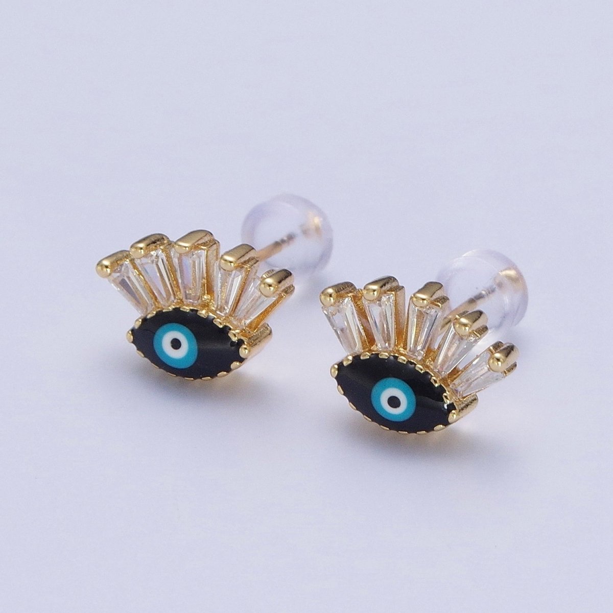 24K Gold Filled Evil Eye Stud Earrings, Blue Red Black Enamel Protection Eye of Ra Jewelry P-388 P-389 P-390