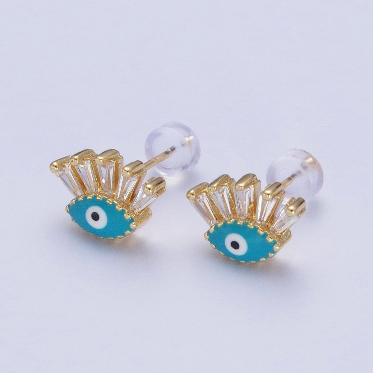 24K Gold Filled Evil Eye Stud Earrings, Blue Red Black Enamel Protection Eye of Ra Jewelry P-388 P-389 P-390