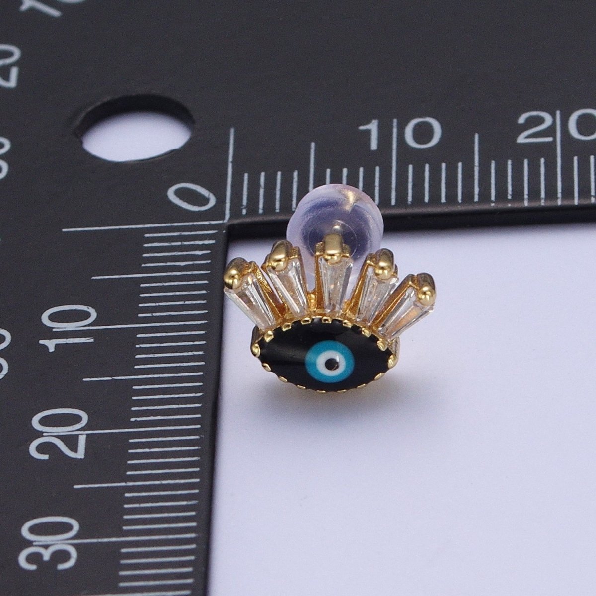 24K Gold Filled Evil Eye Stud Earrings, Blue Red Black Enamel Protection Eye of Ra Jewelry P-388 P-389 P-390