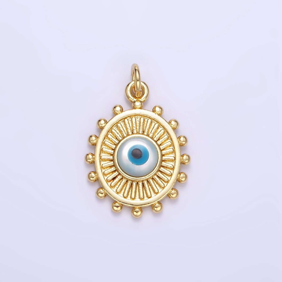 24K Gold Filled Evil Eye Sunburst Dotted Bezel Oval Charm | E364 - DLUXCA