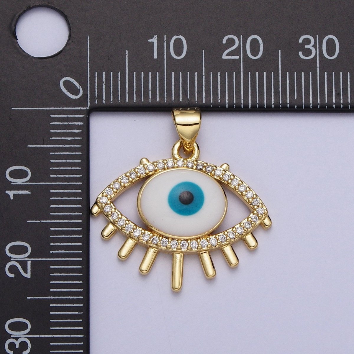 24K Gold Filled Evil Eye White, Blue Enamel Micro Paved CZ Pendant H-304 H-305