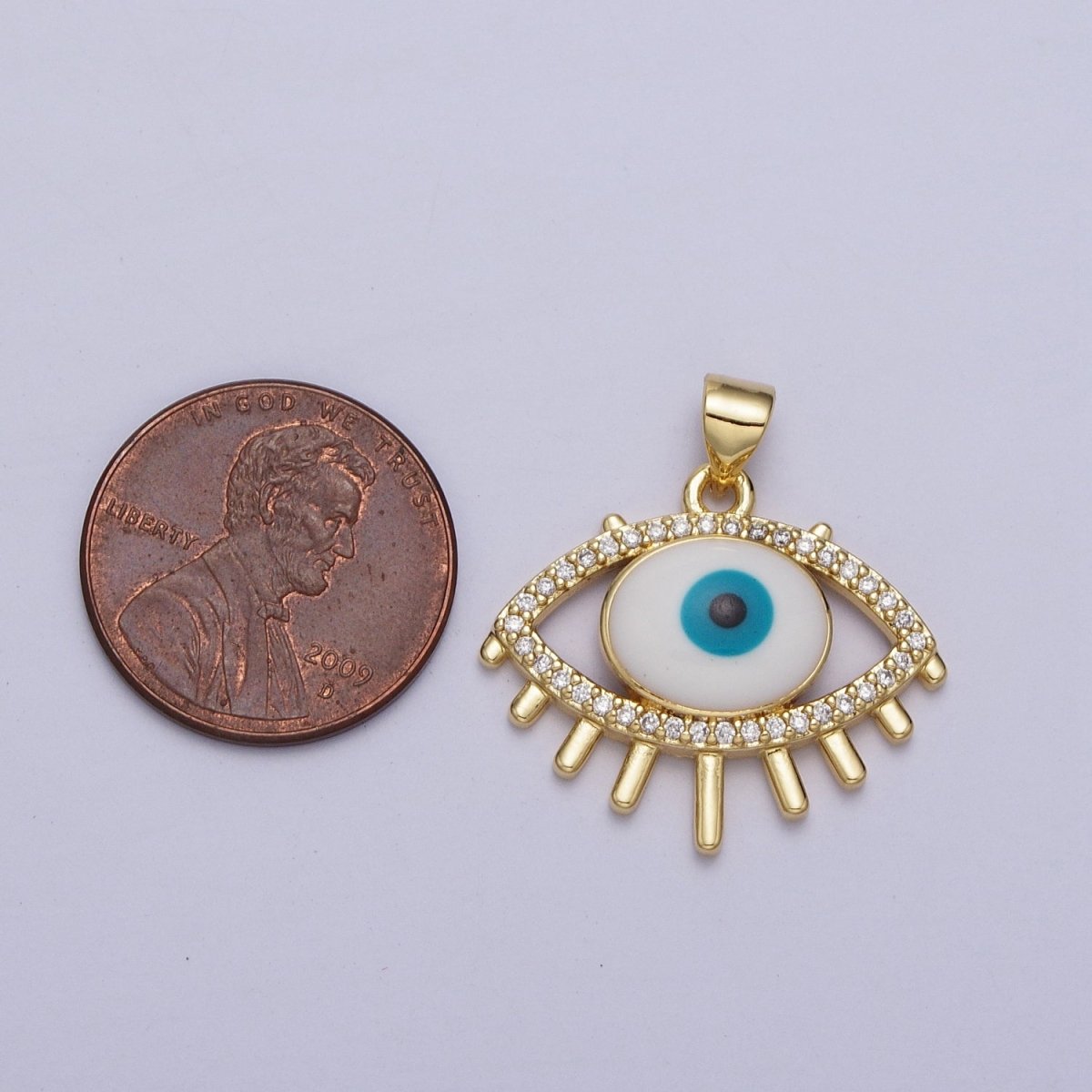 24K Gold Filled Evil Eye White, Blue Enamel Micro Paved CZ Pendant H-304 H-305