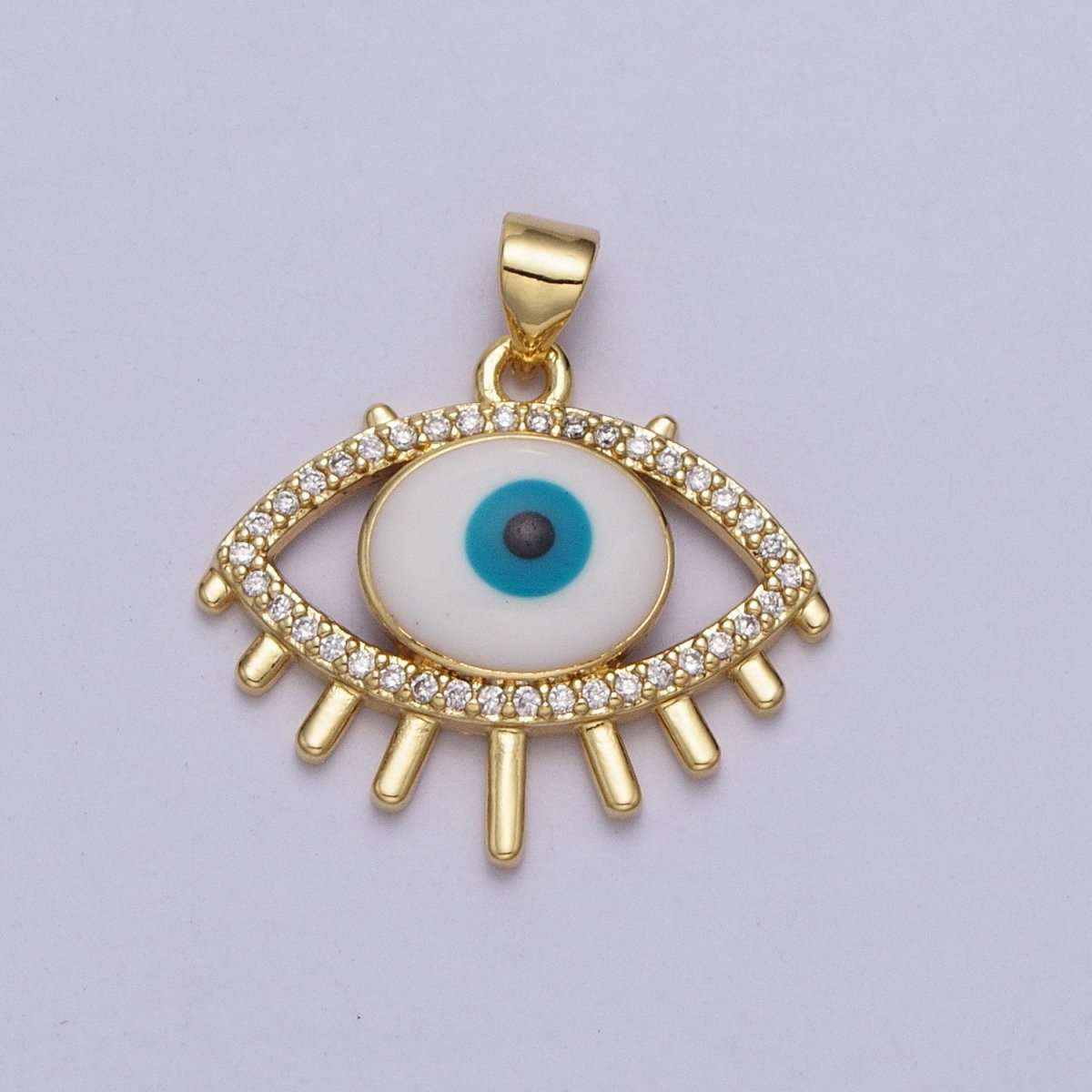 24K Gold Filled Evil Eye White, Blue Enamel Micro Paved CZ Pendant H-304 H-305