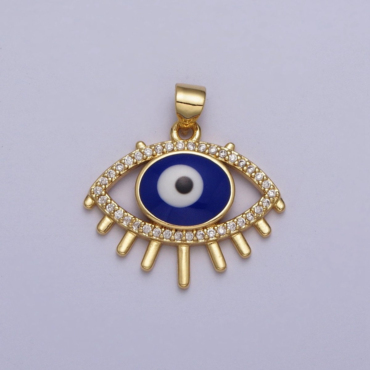 24K Gold Filled Evil Eye White, Blue Enamel Micro Paved CZ Pendant H-304 H-305