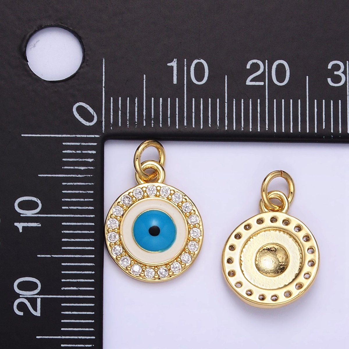 24K Gold Filled Evil Eye White Enamel Micro Paved CZ Mini Charm | E365 - DLUXCA