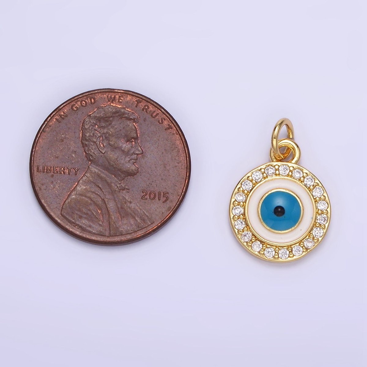 24K Gold Filled Evil Eye White Enamel Micro Paved CZ Mini Charm | E365 - DLUXCA