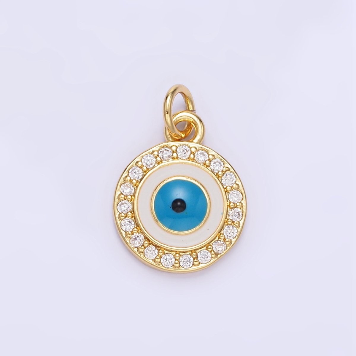 24K Gold Filled Evil Eye White Enamel Micro Paved CZ Mini Charm | E365 - DLUXCA