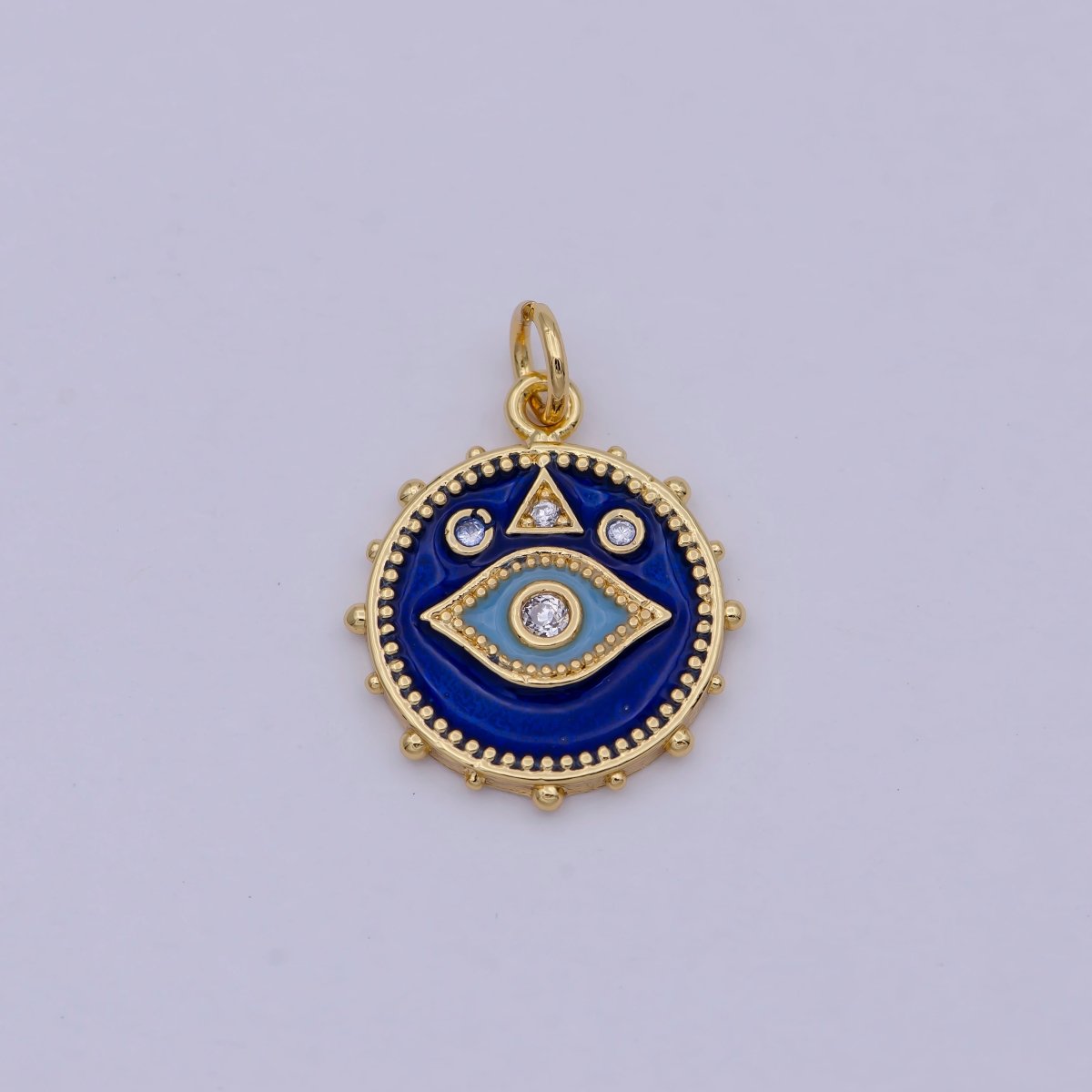24K Gold Filled Eye Charm Dainty Enamel Blue Evil Eye On Medallion Shape Pendant Epoxy Gold Charm for Necklace Bracelet Component E-124 - DLUXCA