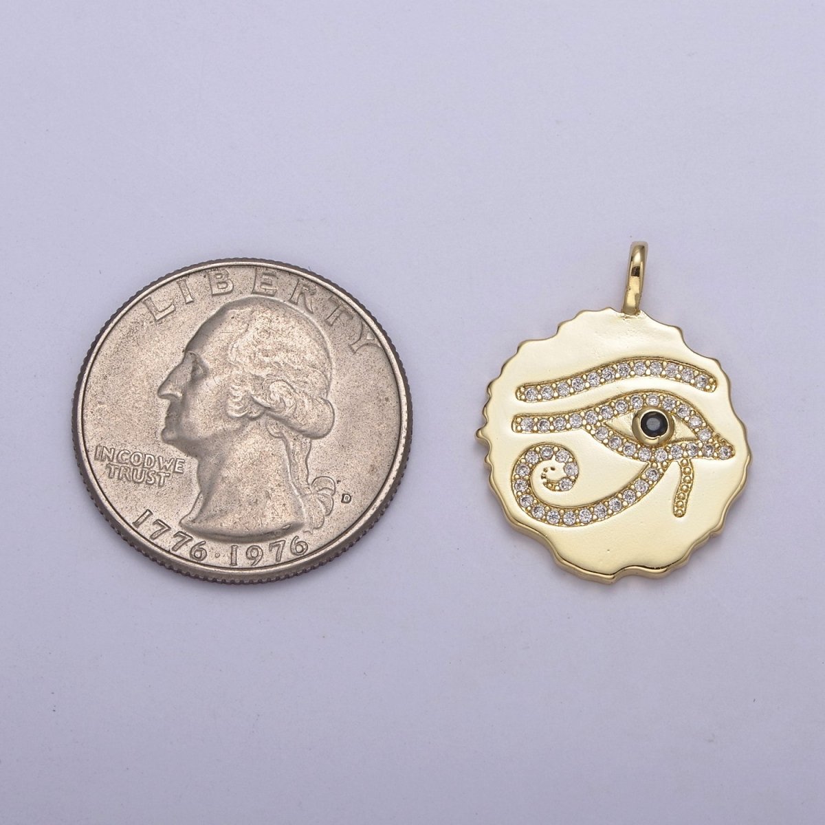 24k Gold Filled Eye of Ra Medallion Charm, Eye of Horus Round Pendant, Evil Eye Pendant Wholesale N-630 - DLUXCA