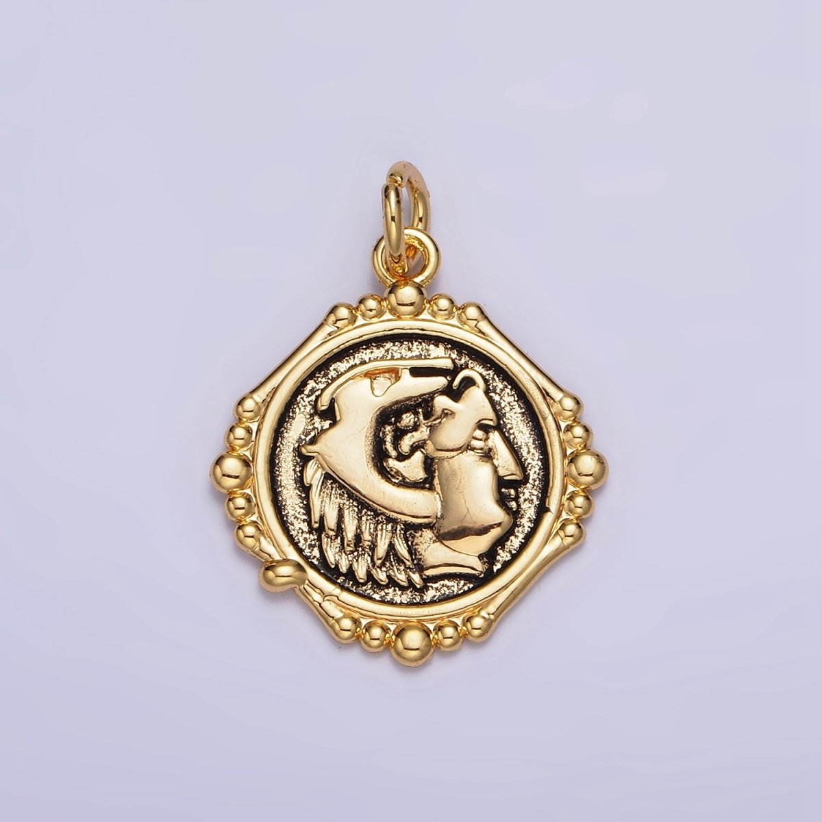 24K Gold Filled Face Portrait Textured Stamped Round Bubble Charm | AC1440 - DLUXCA