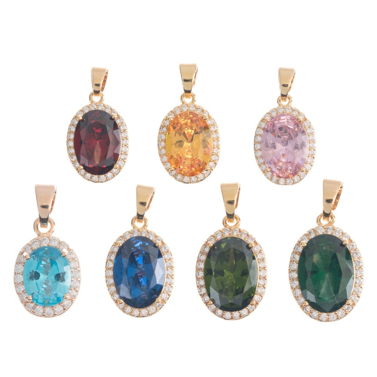 24K Gold Filled Fiery Orange, Sunburst, Pink Red Green Oval Charm Cubic Zirconia Bails for Earring Necklace Pendant Jewelry Making Supplies H-764 - H-770