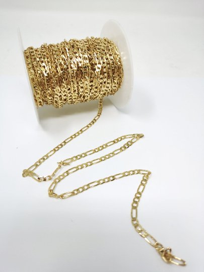 24K Gold Filled FIGARO Chain, 3.5mm Wide Figaro Link Chain Flat Figaro Chain, Jewelry Chain Sold by the Yard for Necklace Bracelet Anklet Supply | ROLL-102