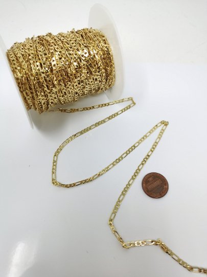 24K Gold Filled FIGARO Chain, 3mm Gold Simple Figaro Chain, Gold Dainty Chain Bulk Supply Jewelry Chain by Yard For Necklace Anklet | ROLL-086 Clearance Pricing