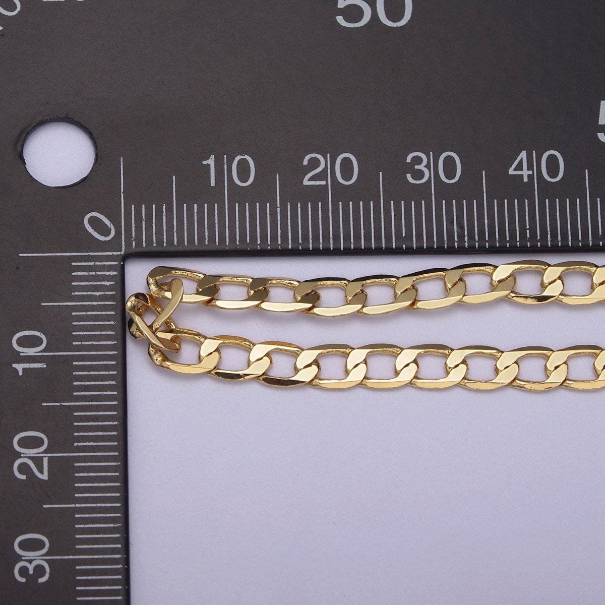 24K Gold Filled Figaro Curb Chain, 4.5mm Width Flat Figaro Unfinished Chain in Silver & Gold For Jewelry Making | ROLL-672, ROLL-673 Clearance Pricing