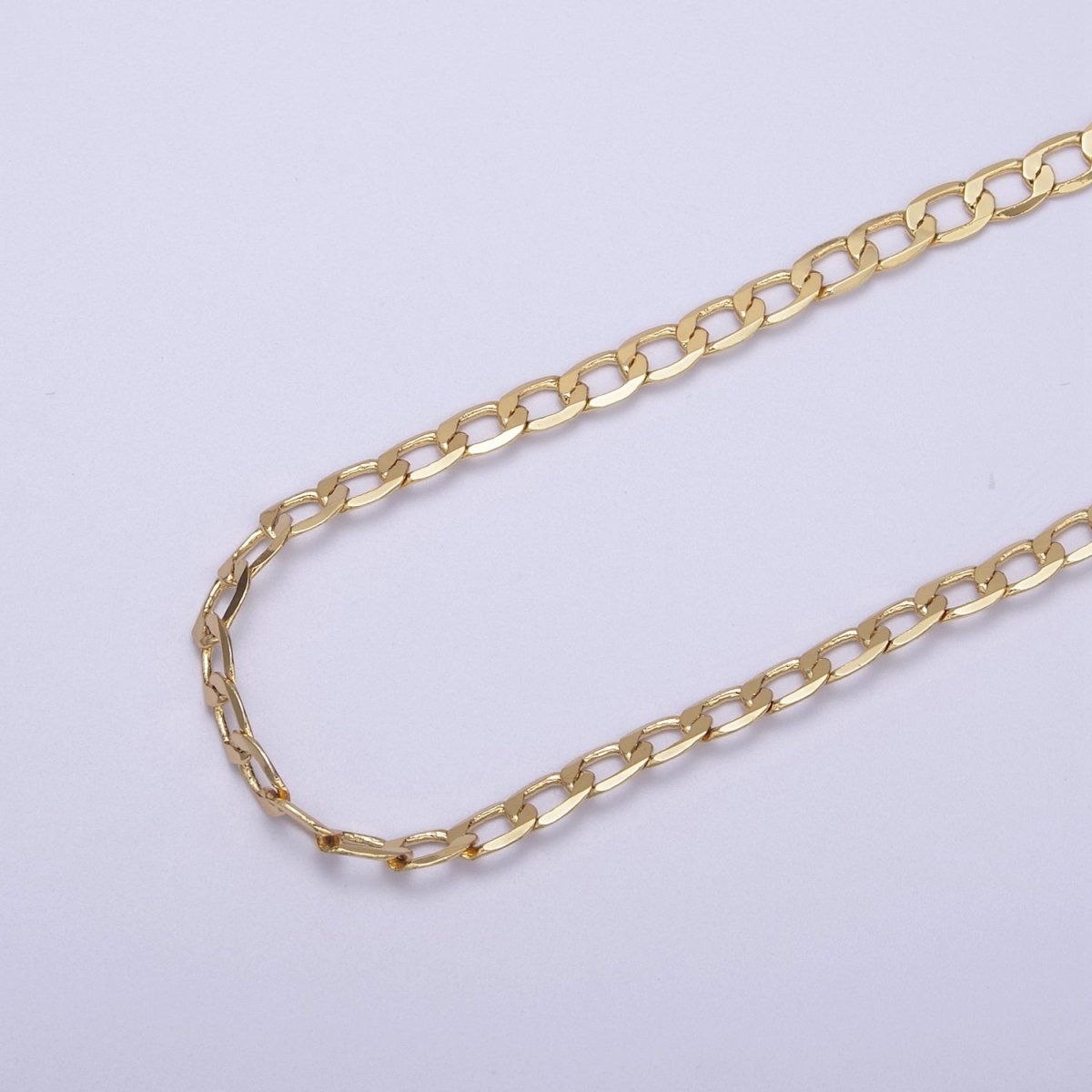 24K Gold Filled Figaro Curb Chain, 4.5mm Width Flat Figaro Unfinished Chain in Silver & Gold For Jewelry Making | ROLL-672, ROLL-673 Clearance Pricing