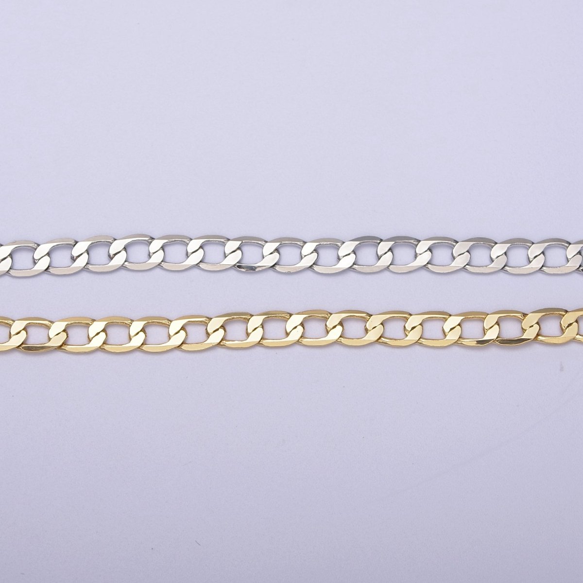 24K Gold Filled Figaro Curb Chain, 4.5mm Width Flat Figaro Unfinished Chain in Silver & Gold For Jewelry Making | ROLL-672, ROLL-673 Clearance Pricing