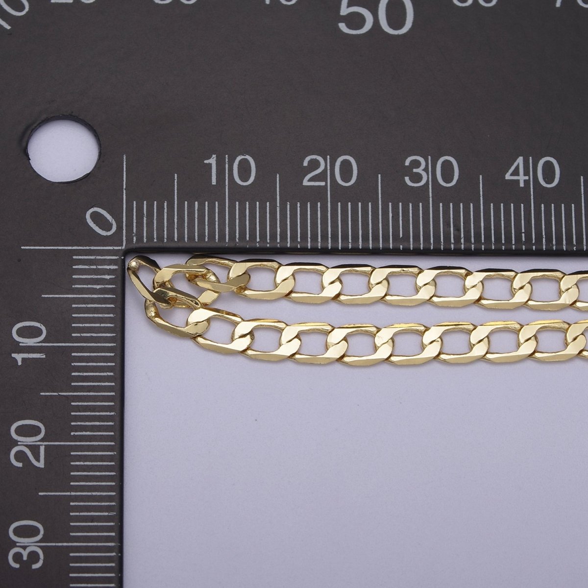 24K Gold Filled Figaro Curb Chain, 4mm Flat Curb Unfinished Chain in Gold & Silver For Jewelry Making | ROLL-666, ROLL-667 Clearance Pricing