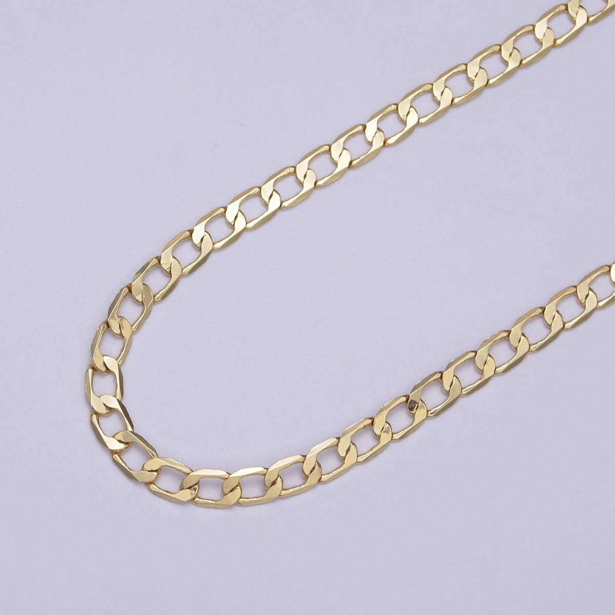 24K Gold Filled Figaro Curb Chain, 4mm Flat Curb Unfinished Chain in Gold & Silver For Jewelry Making | ROLL-666, ROLL-667 Clearance Pricing