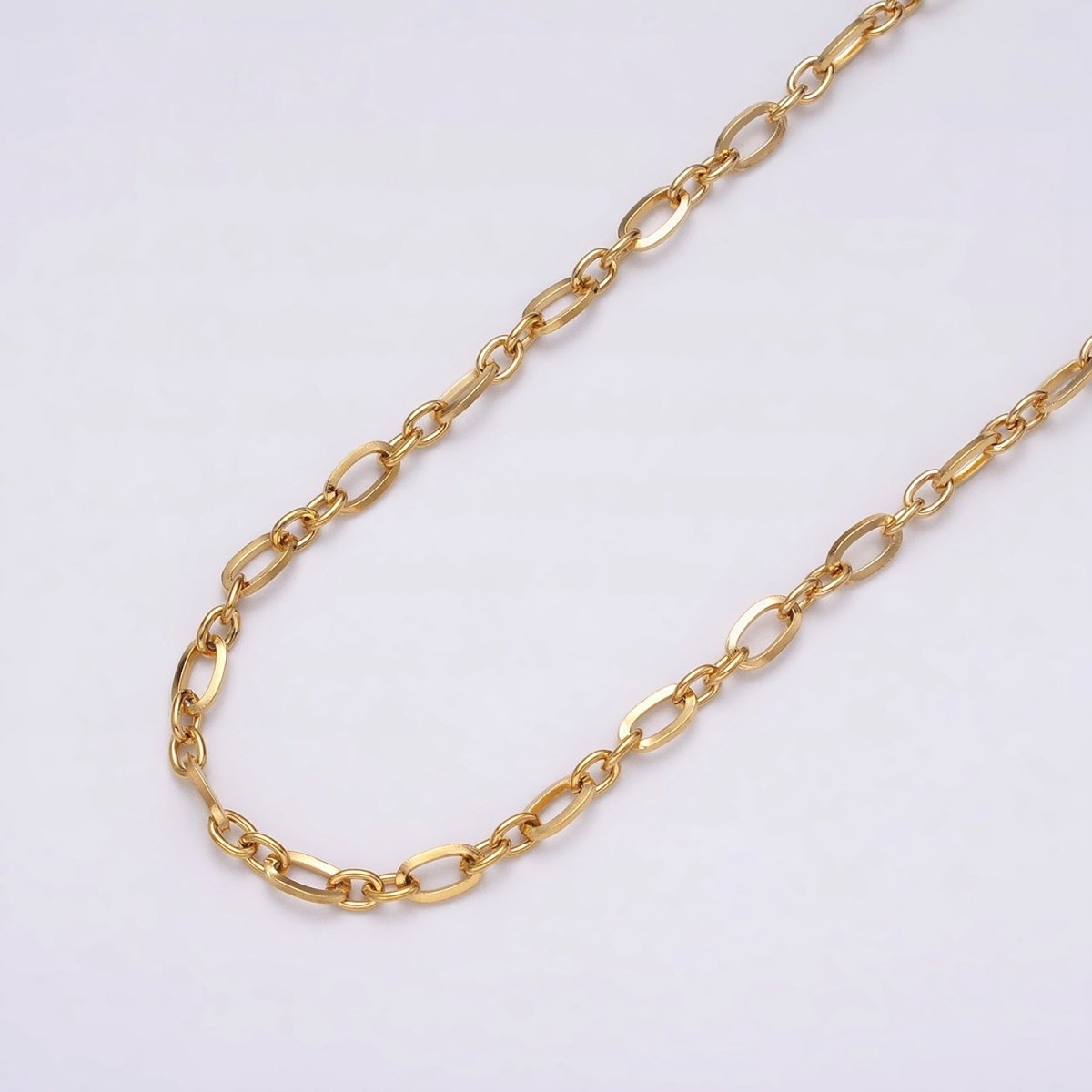 24K Gold Filled Figaro Long and Short Fancy Chain 3.5 mm Dainty Cable Link Unfinished Chain by Yard | ROLL-1295 ROLL-1296 Clearance Pricing