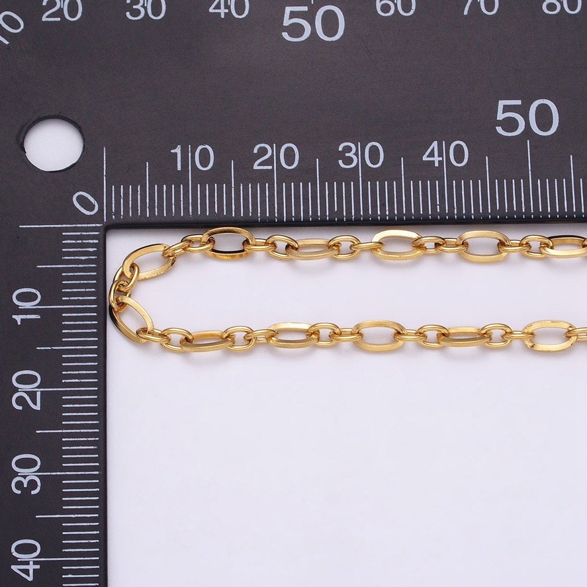 24K Gold Filled Figaro Long and Short Fancy Chain 3.5 mm Dainty Cable Link Unfinished Chain by Yard | ROLL-1295 ROLL-1296 Clearance Pricing