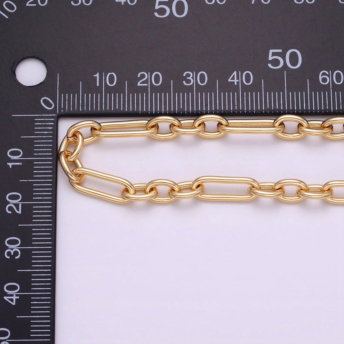 24K Gold Filled Figaro Long and Short Fancy Chain Bulk Gold, Silver Unfinished Chain | ROLL-1263 ROLL-1264 Clearance Pricing