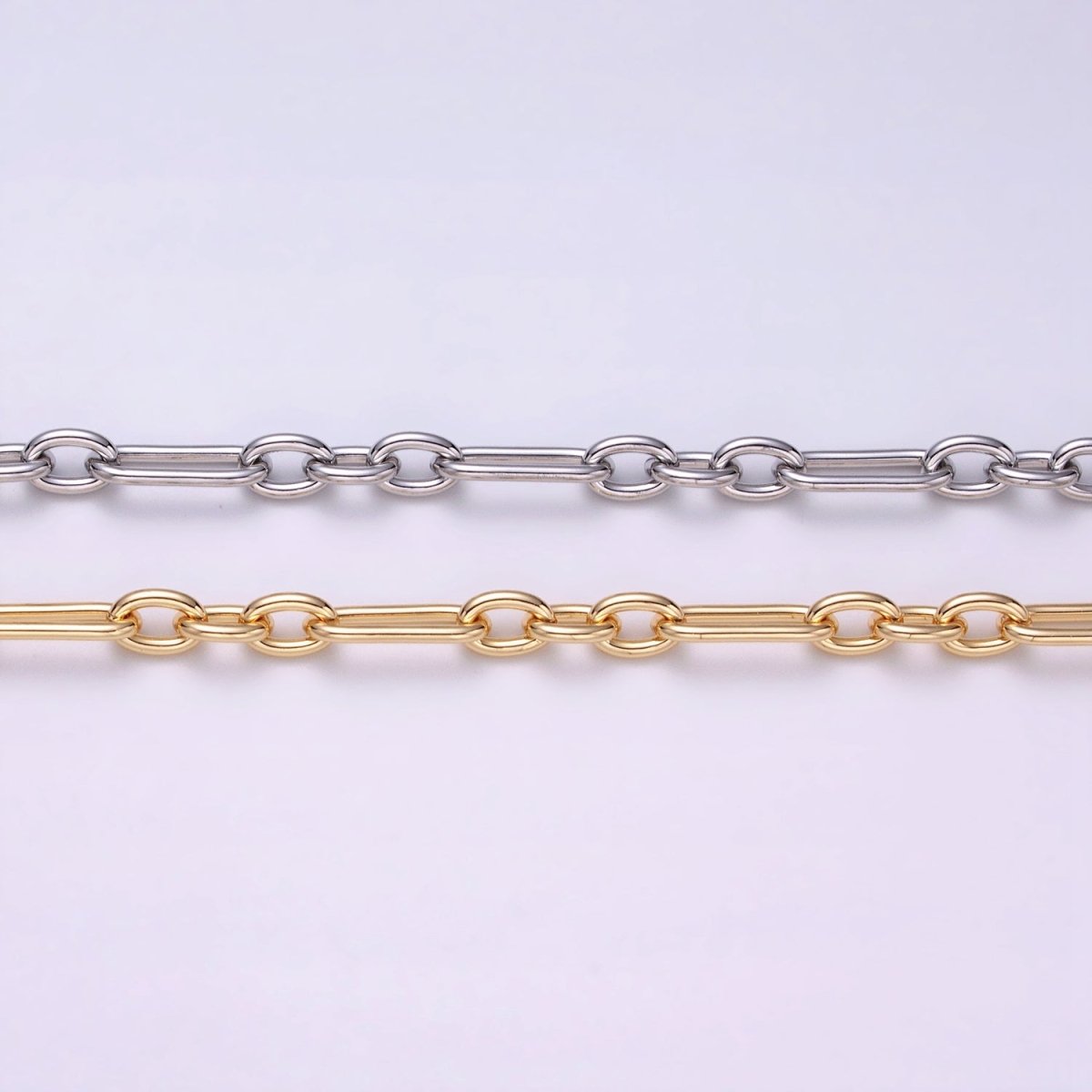 24K Gold Filled Figaro Long and Short Fancy Chain Bulk Gold, Silver Unfinished Chain | ROLL-1263 ROLL-1264 Clearance Pricing