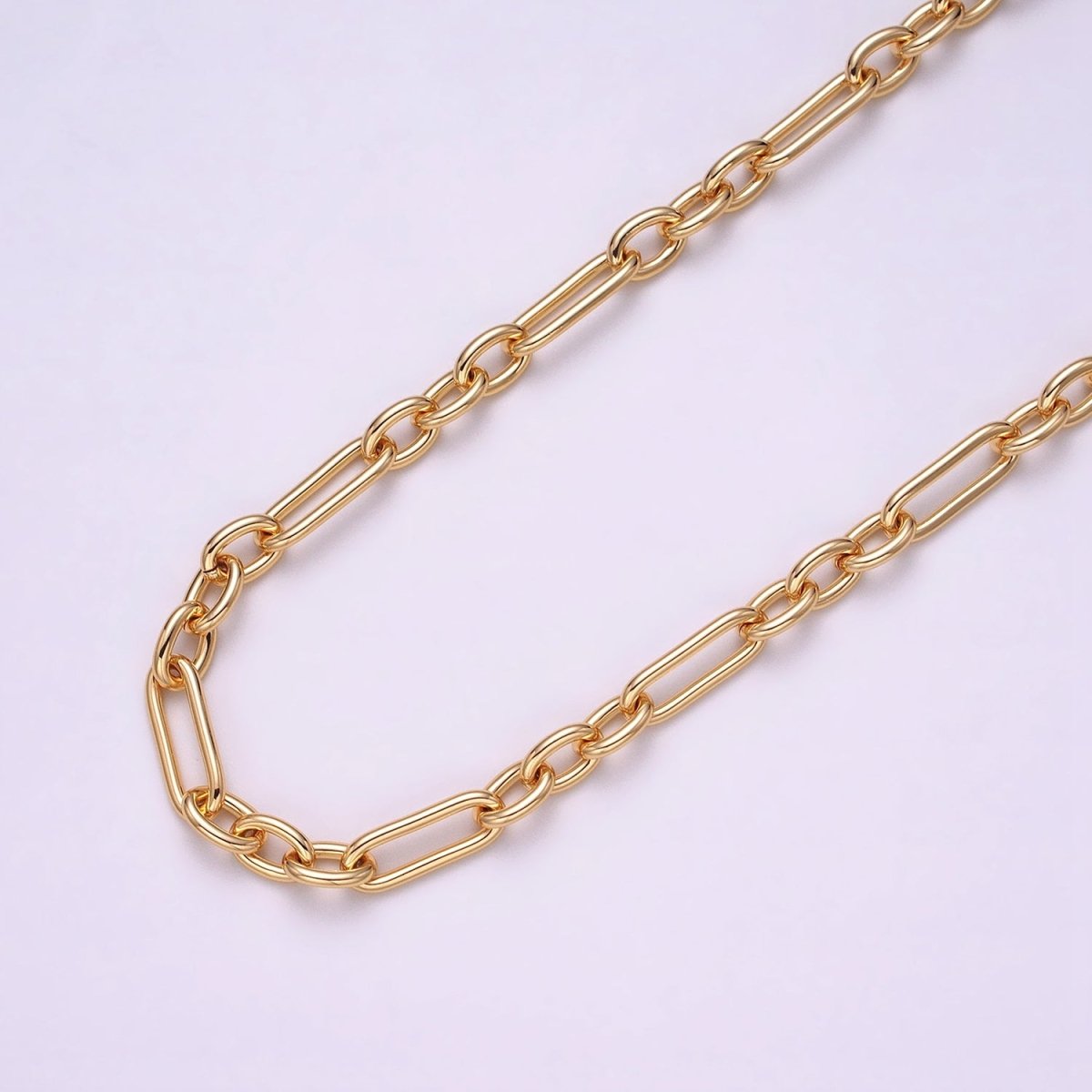 24K Gold Filled Figaro Long and Short Fancy Chain Bulk Gold, Silver Unfinished Chain | ROLL-1263 ROLL-1264 Clearance Pricing