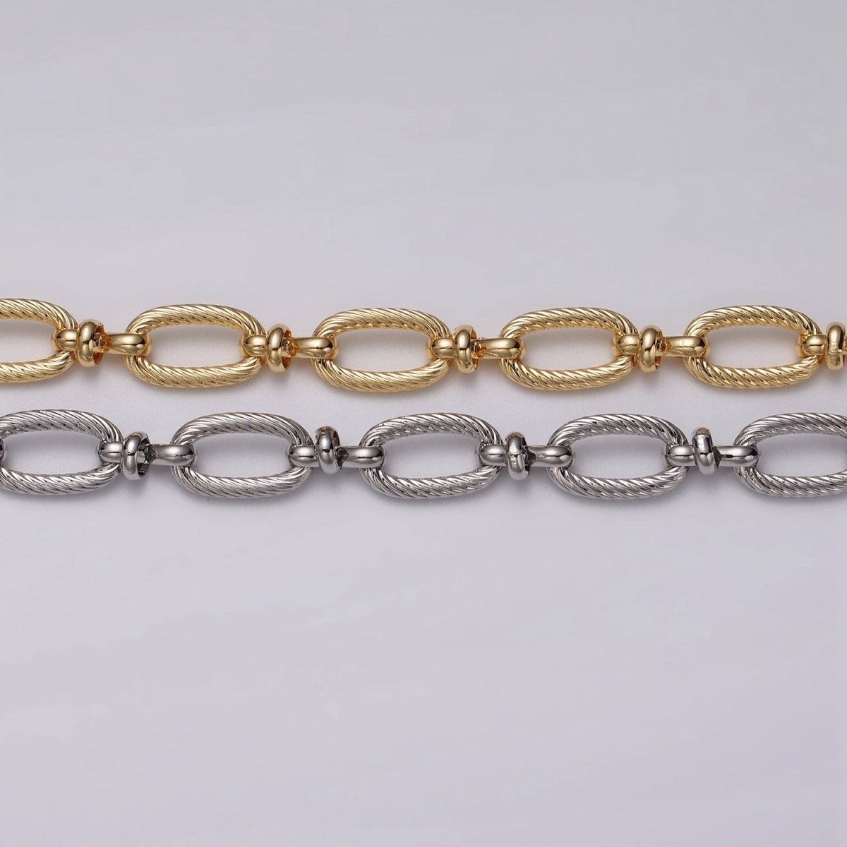24k Gold Plated Figaro Long and Short Fancy Unfinished Chain in Gold & Silver | ROLL-1139 ROLL-1140 Clearance Pricing