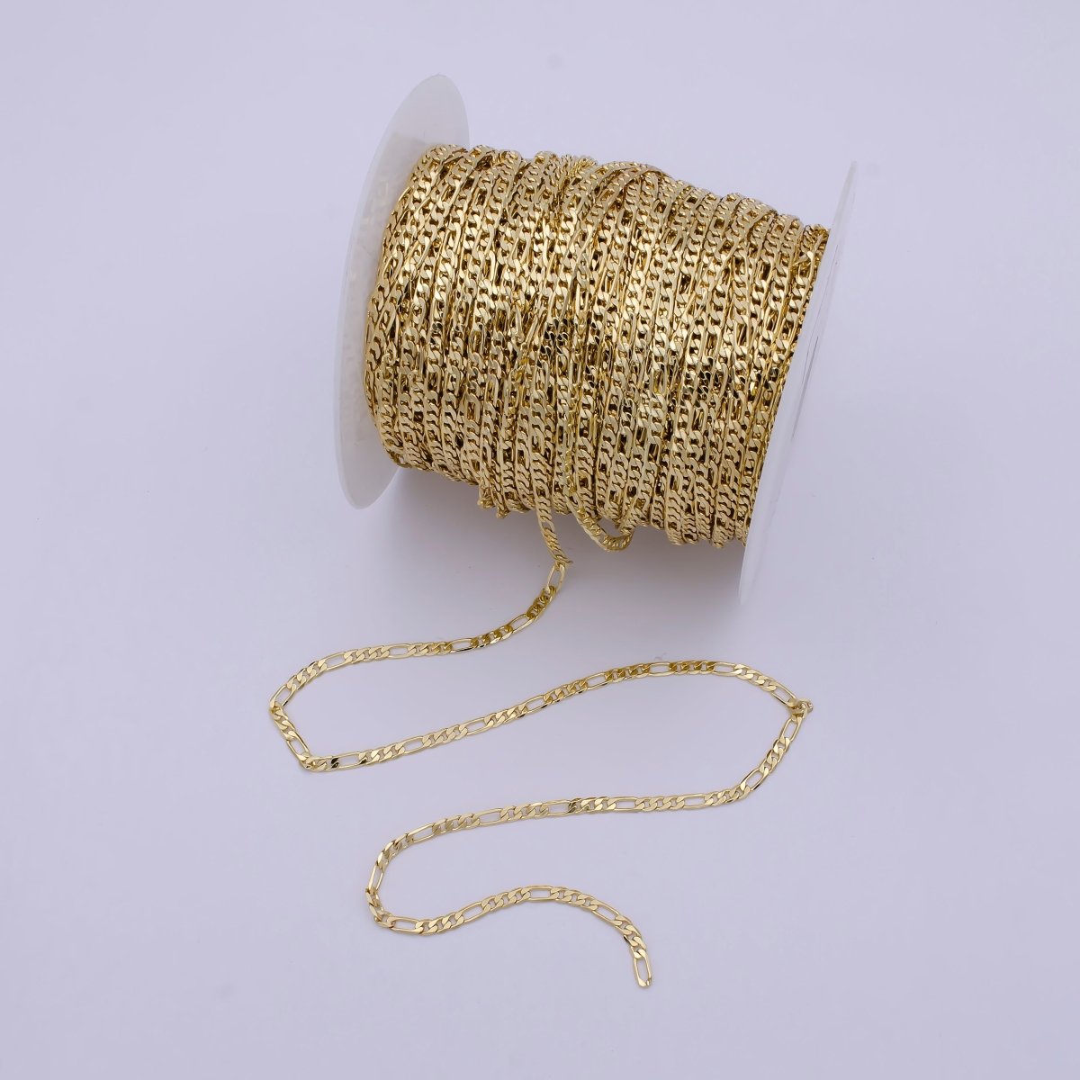 24K Gold Filled Figaro Unfinished Chain, Dainty 3mm Flat Figaro Chain for Men Woman Unisex Layering Necklace Jewelry Making | ROLL-703 Clearance Pricing - DLUXCA