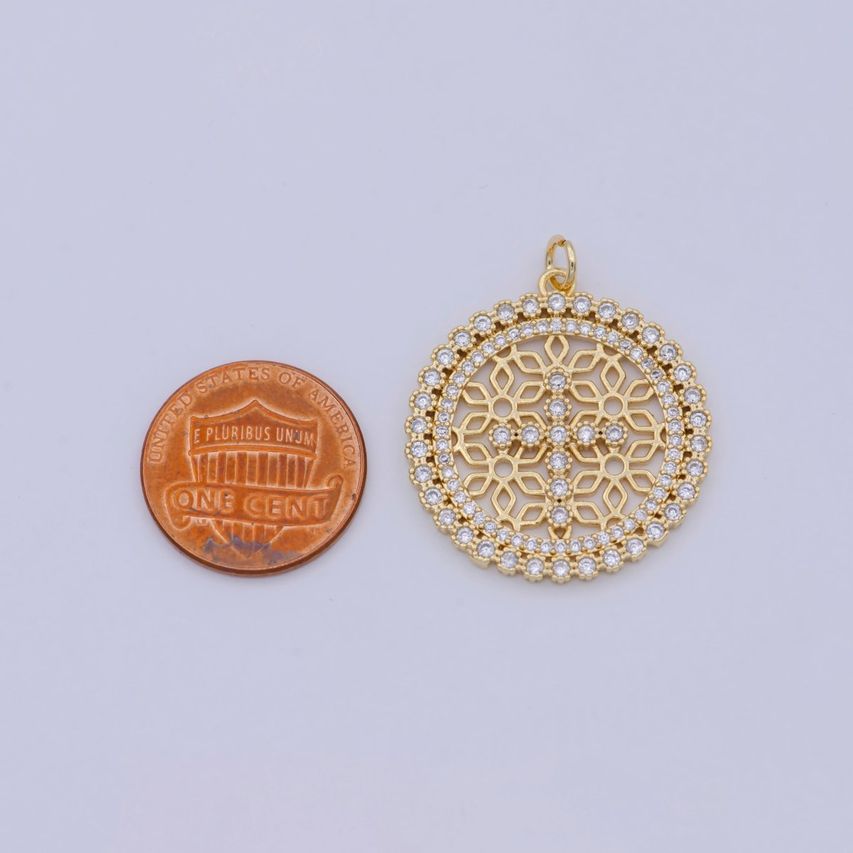 24K Gold Filled Filigree Artisan Religious Cross Round Disc Charm N-920 - DLUXCA