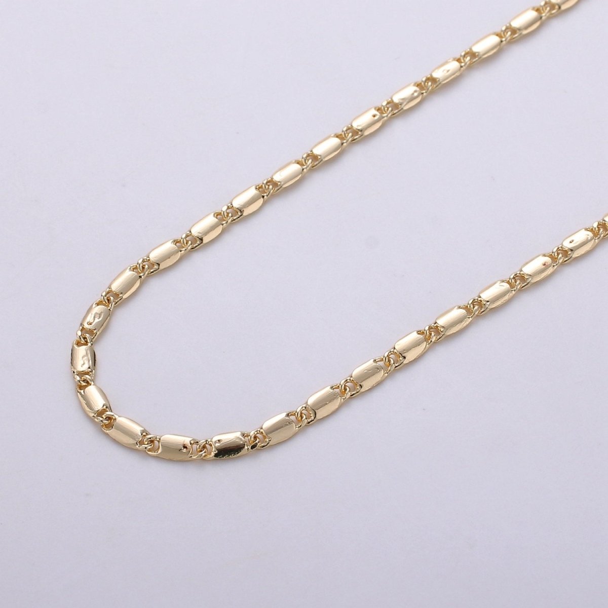 24K Gold Filled Flat Bar Unique Chain, 3mm Unique Lock Chain By Yard, For Necklace, Bracelet, Anklet Supply Component | ROLL-266 ROLL-822