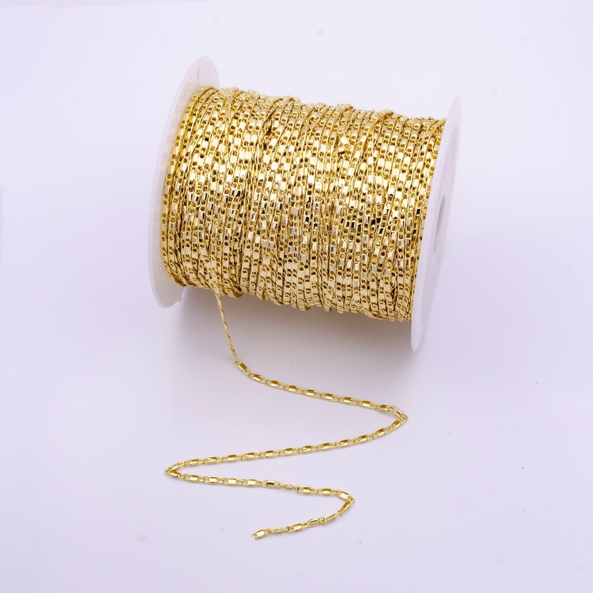 24K Gold Filled Flat Bar Unique Chain, 3mm Unique Lock Chain By Yard, For Necklace, Bracelet, Anklet Supply Component | ROLL-266 ROLL-822