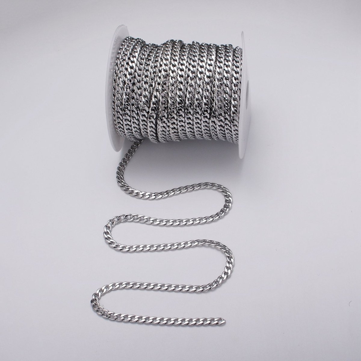 24k Gold Filled Flat Concave Curb 5mm Width Unfinished Chain by Yard in Gold & Silver | ROLL-1058, ROLL-1104 Clearance Pricing