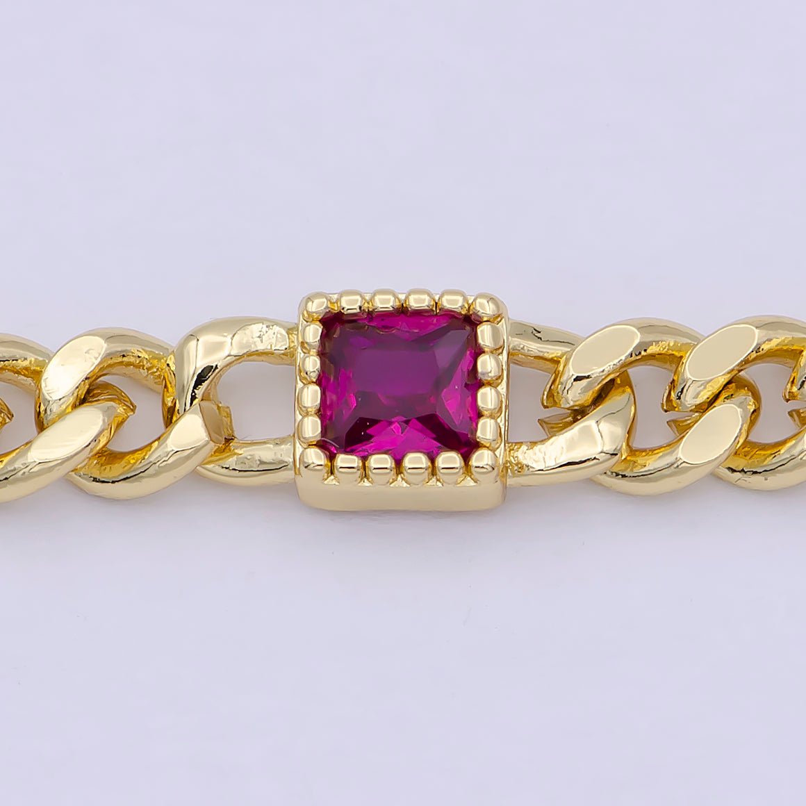 OS 24K Gold Filled Flat Curb Chain with Rectangle CZ Cubic Zirconia Connector, Unfinished Chain by Meter For Jewelry Making |  WA-1492 WA-1493 WA-1494 Clearance Pricing