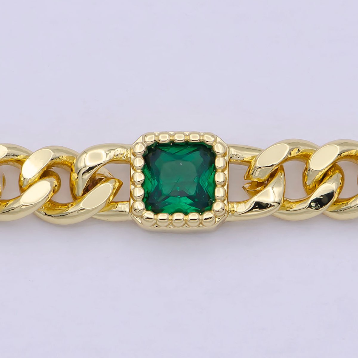 OS 24K Gold Filled Flat Curb Chain with Rectangle CZ Cubic Zirconia Connector, Unfinished Chain by Meter For Jewelry Making |  WA-1492 WA-1493 WA-1494 Clearance Pricing