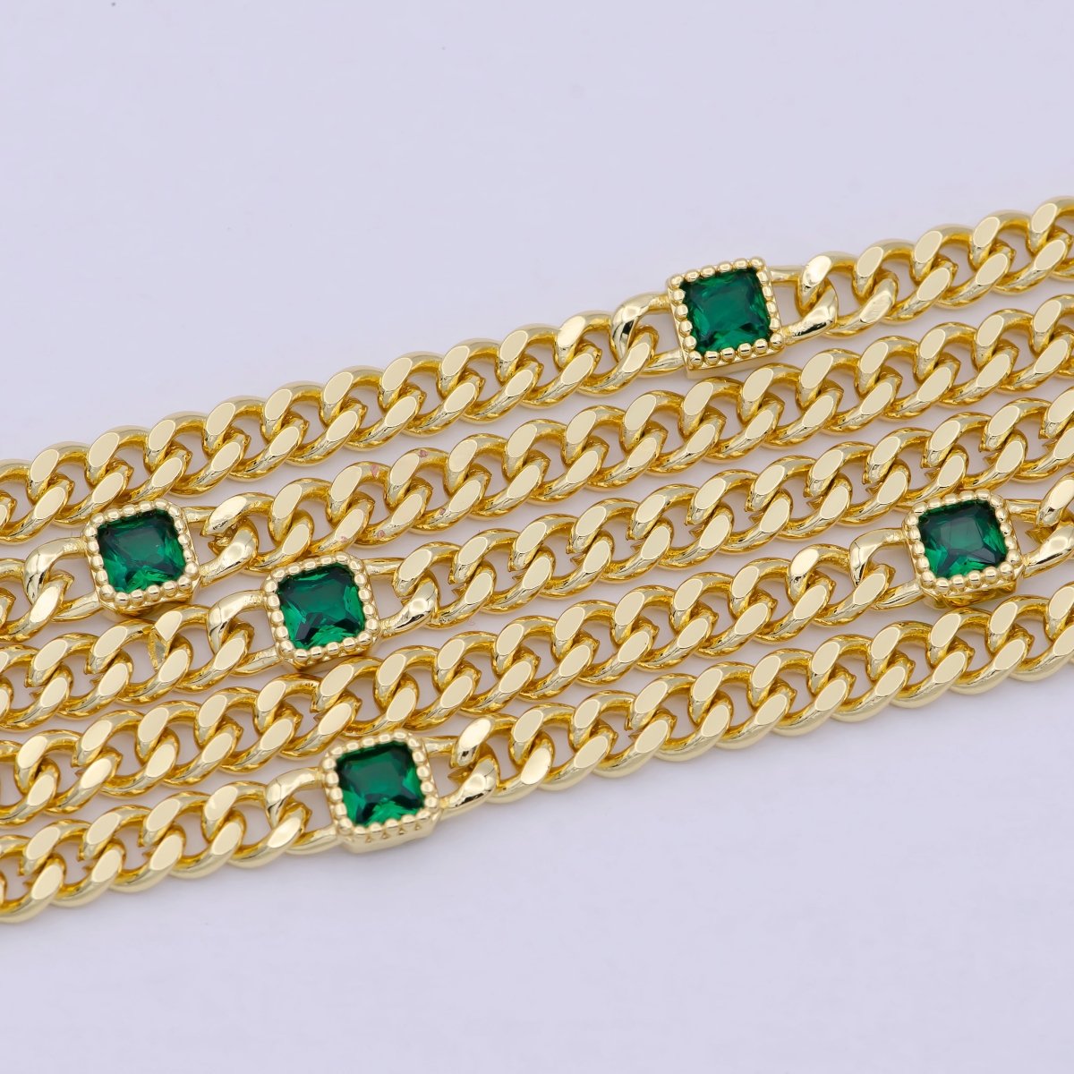 OS 24K Gold Filled Flat Curb Chain with Rectangle CZ Cubic Zirconia Connector, Unfinished Chain by Meter For Jewelry Making |  WA-1492 WA-1493 WA-1494 Clearance Pricing