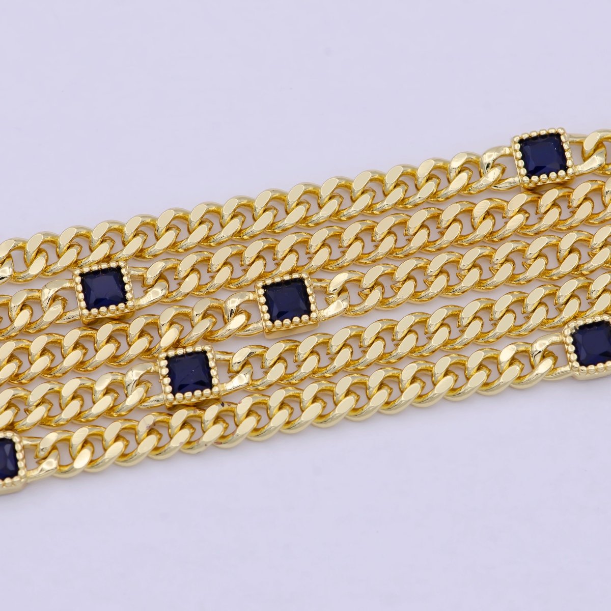 OS 24K Gold Filled Flat Curb Chain with Rectangle CZ Cubic Zirconia Connector, Unfinished Chain by Meter For Jewelry Making |  WA-1492 WA-1493 WA-1494 Clearance Pricing