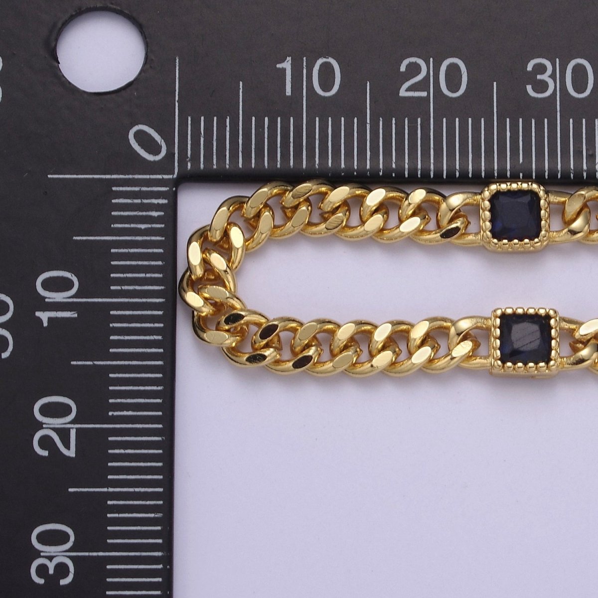 OS 24K Gold Filled Flat Curb Chain with Rectangle CZ Cubic Zirconia Connector, Unfinished Chain by Meter For Jewelry Making |  WA-1492 WA-1493 WA-1494 Clearance Pricing
