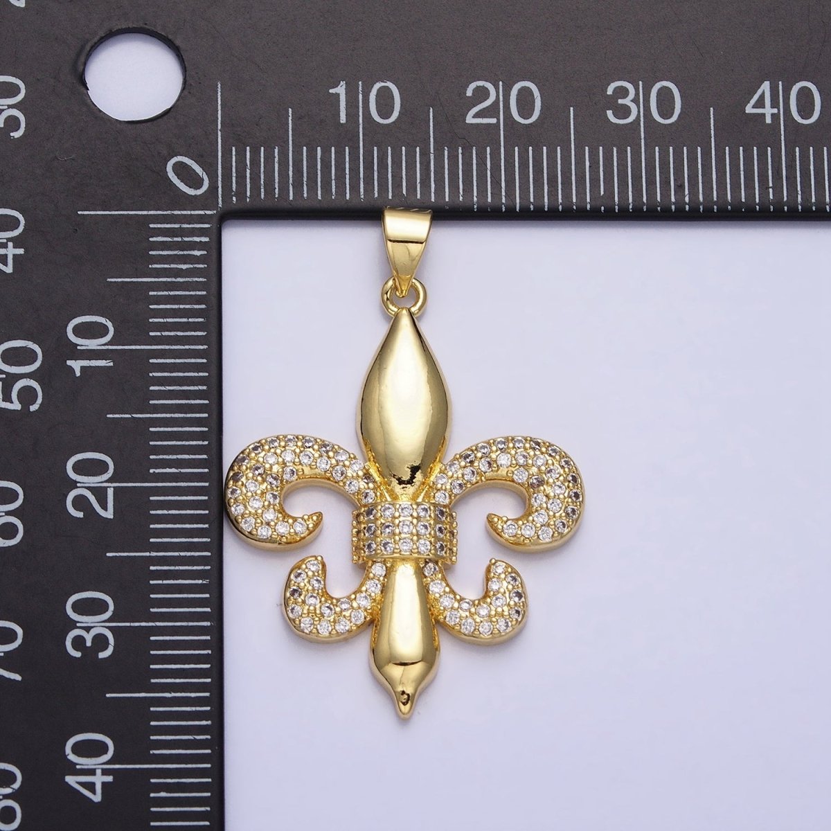 24K Gold Filled Fleur de Lis Iris New Orleans French Iris Symbol Micro Paved CZ Pendant | AA345 - DLUXCA