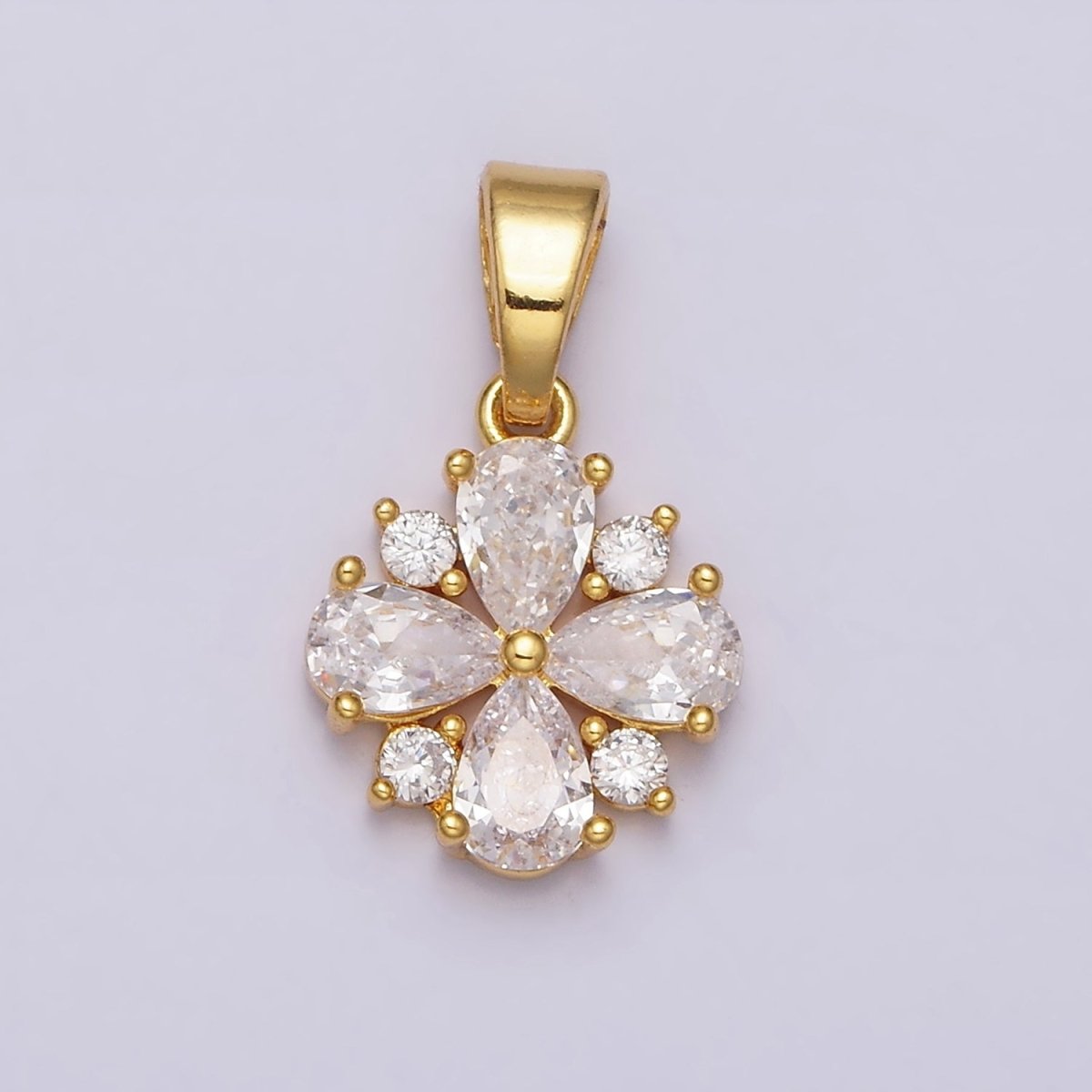 24K Gold Filled Flower Double Petal Teardrop Pendant in Gold & Silver | AA447 AA448
