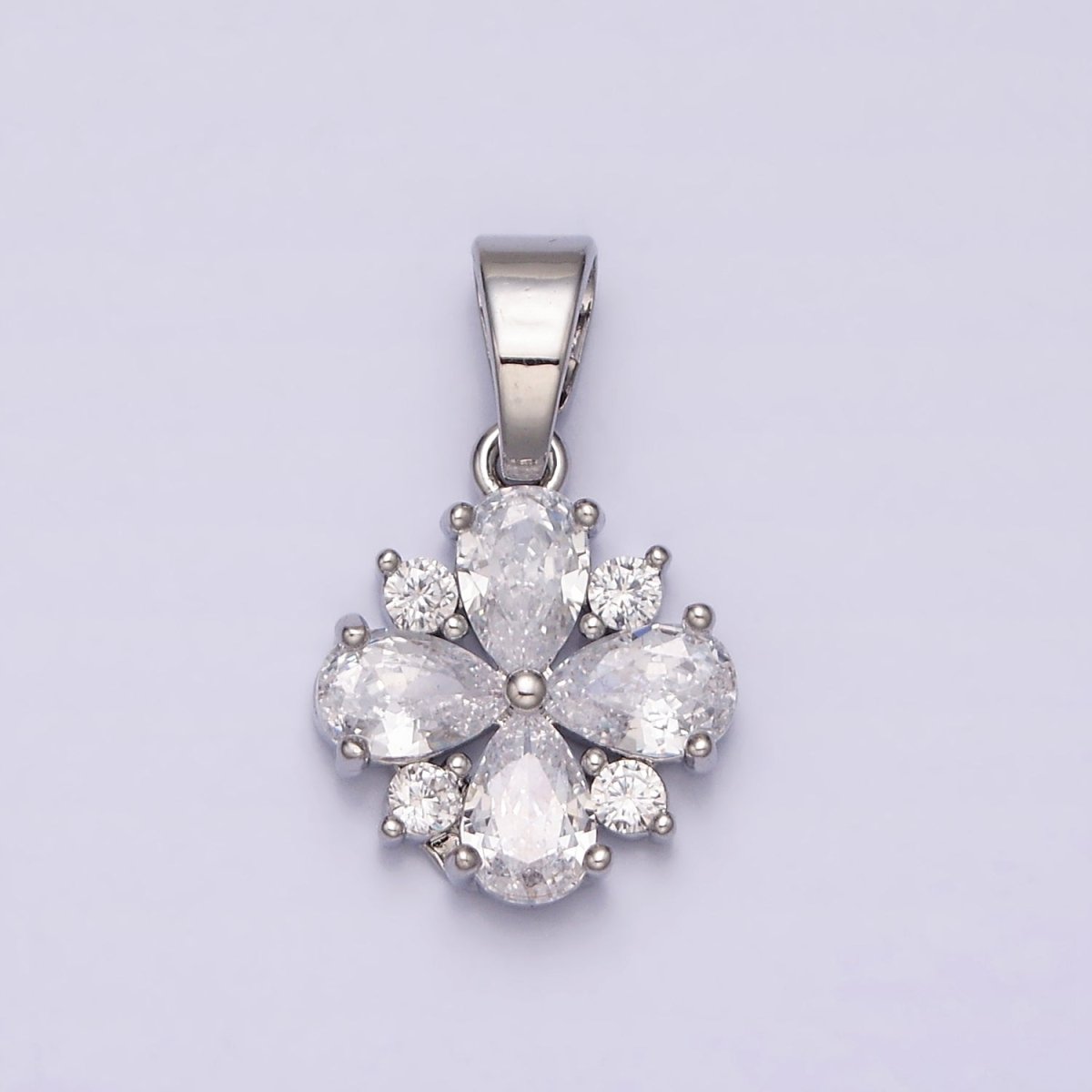 24K Gold Filled Flower Double Petal Teardrop Pendant in Gold & Silver | AA447 AA448